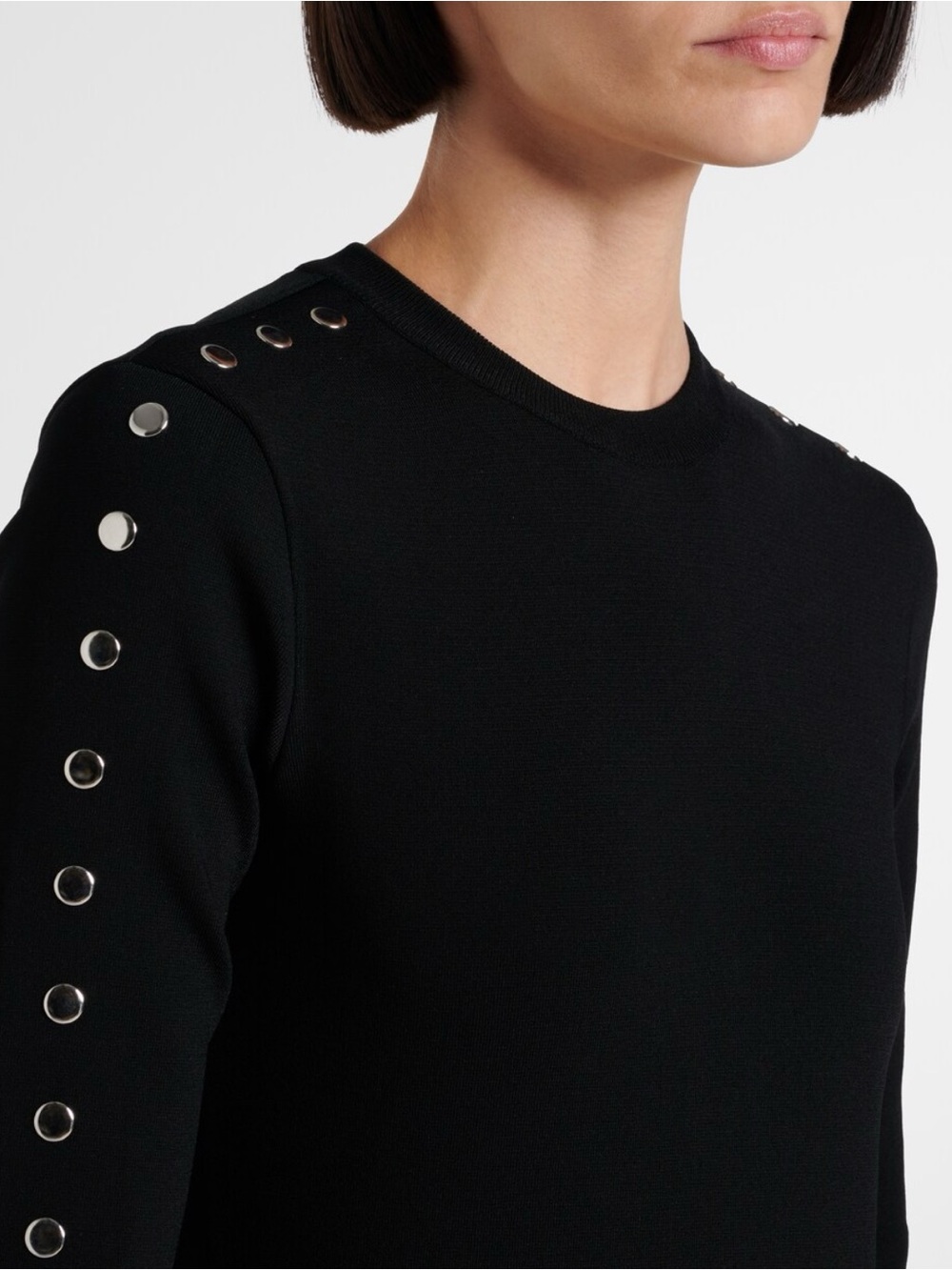 Stella McCartney Black Long-Sleeve Knitted Midi Dress with Studded Detail - Picture 3 of 7